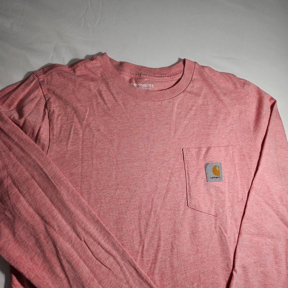 Carhartt WIP Mens Long Sleeve Pocket T-Shirt Pink Salmon Cotton I022094 Small